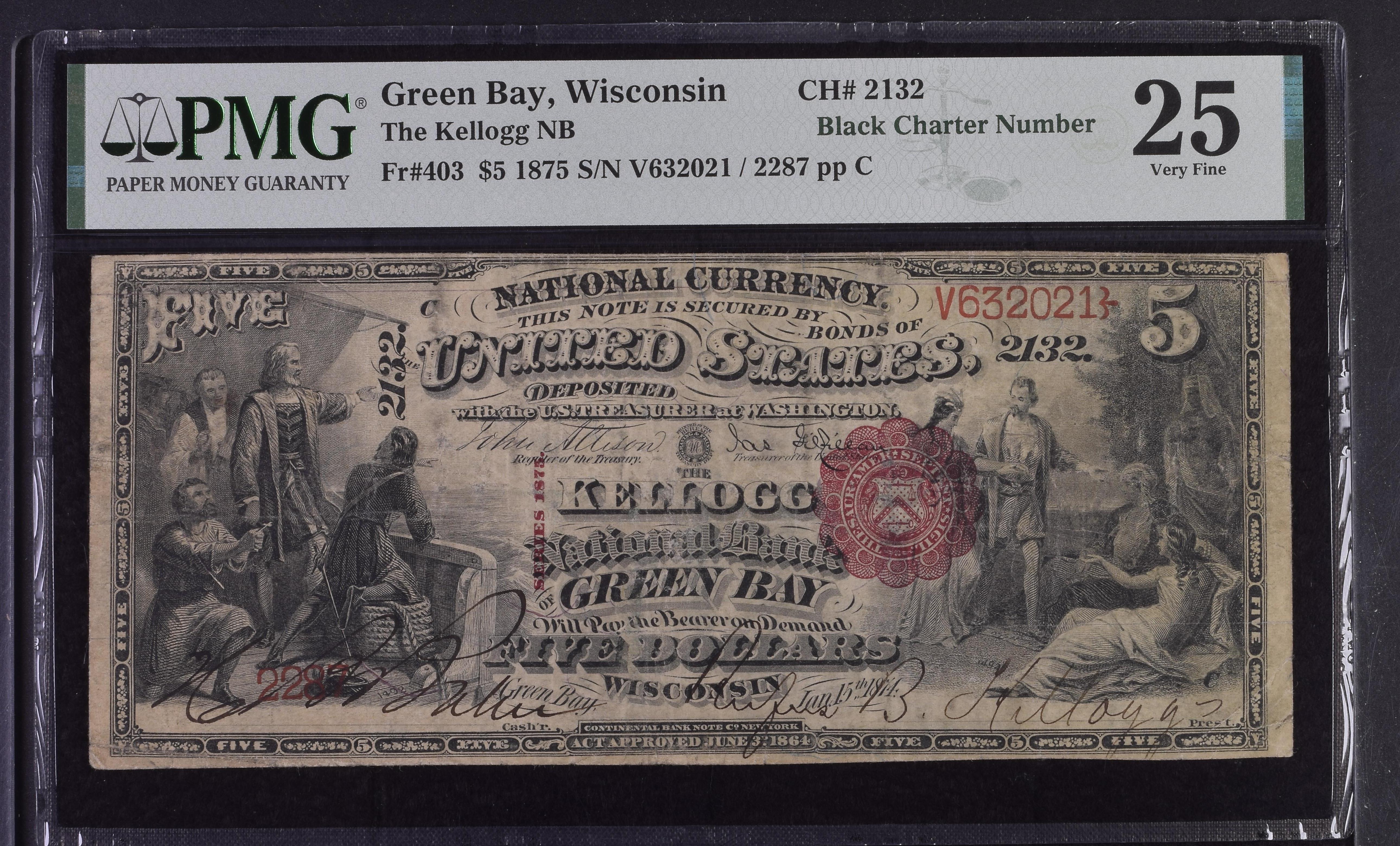 1875 $5 1st Charter Period, Scalloped Seal (Fr. 403)